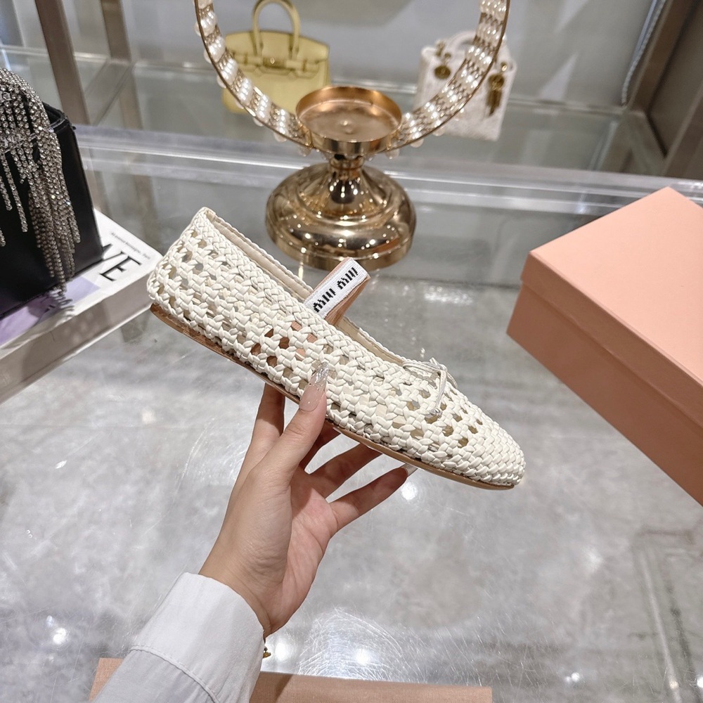 Miu Miu Ivory Woven Mary Jane Ballet Flats - Picture 5 of 6